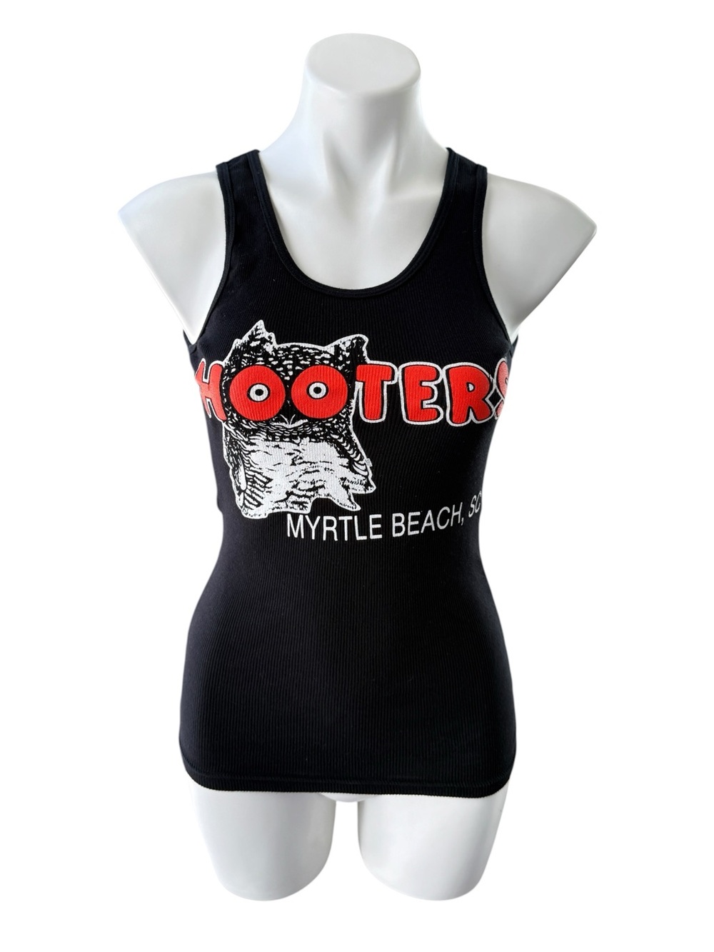 Y2K Hooters Myrtle Beach SC Tank Top Black Ribbed American Apparel Size Large